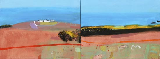 EllainPamphilon_gorse path to zennor- diptych 60x160cm mixed media on canvas